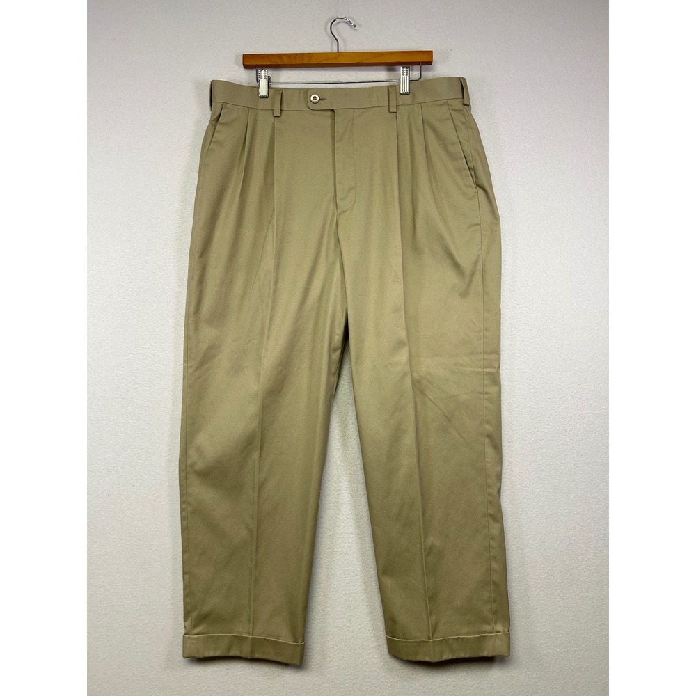 Grandpa Core Knights Bridge Mens 38x30 Khaki Tan Pleated Cuffed Chino Trousers